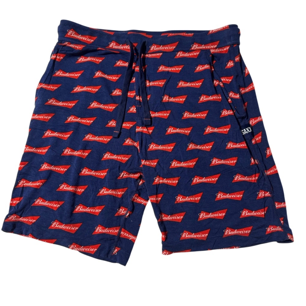 Saxx Sleep Shorts Budweiser Logo Blue Red Size Medium